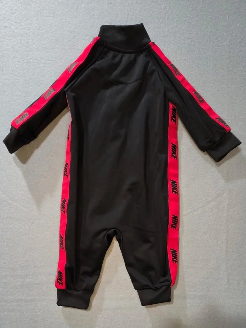 Nike Infant Jumpsuit 6M Black with Red Nike Logo Tape